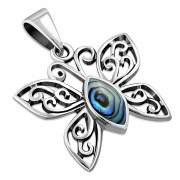 Abalone Ethnic Style Butterfly Silver Pendant